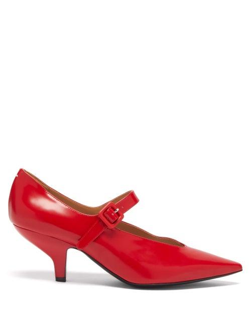 Matchesfashion.com Maison Margiela - Point-toe Kitten-heel Leather Mary Jane Shoes - Womens - Red