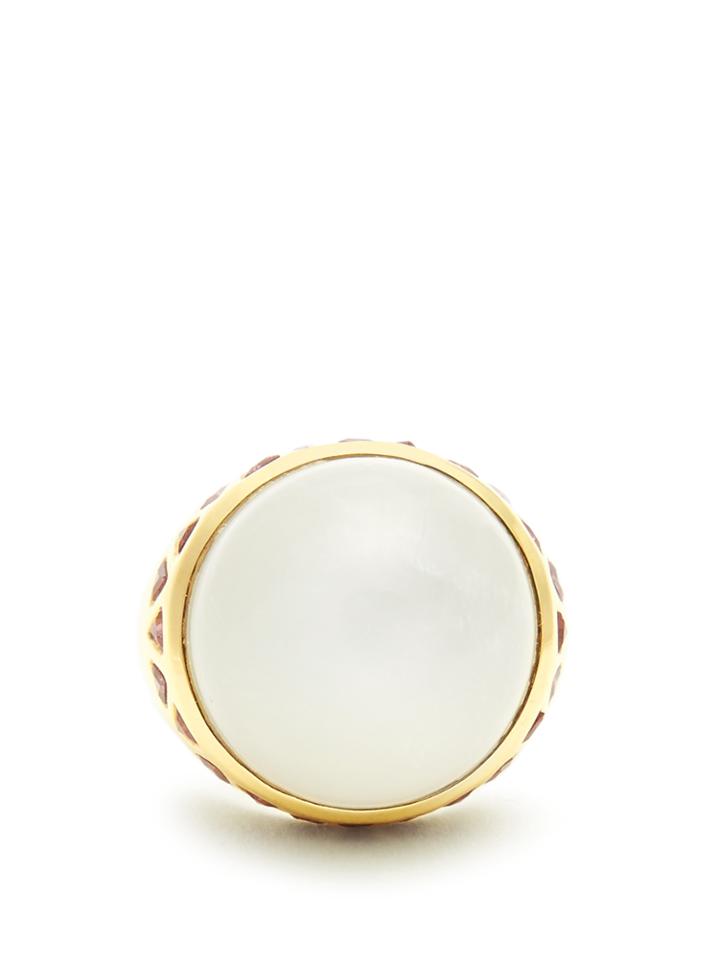 Theodora Warre Moonstone, Garnet And Gold-plated Ring