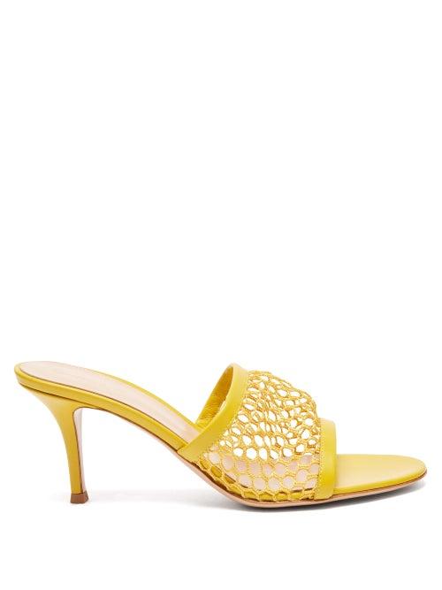 Matchesfashion.com Gianvito Rossi - Jamaica 70 Crochet-mesh Leather Mules - Womens - Yellow