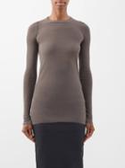 Rick Owens - Raw-edged Ribbed-jersey Long-sleeved T-shirt - Womens - Brown