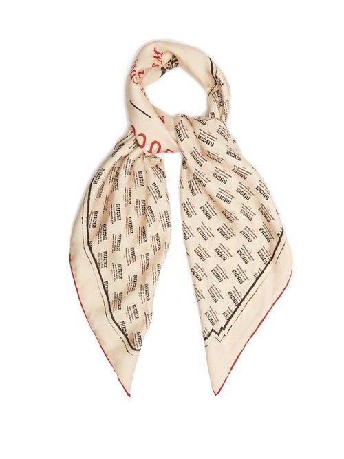 Matchesfashion.com Gucci - Invite Print Silk Twill Scarf - Womens - Cream