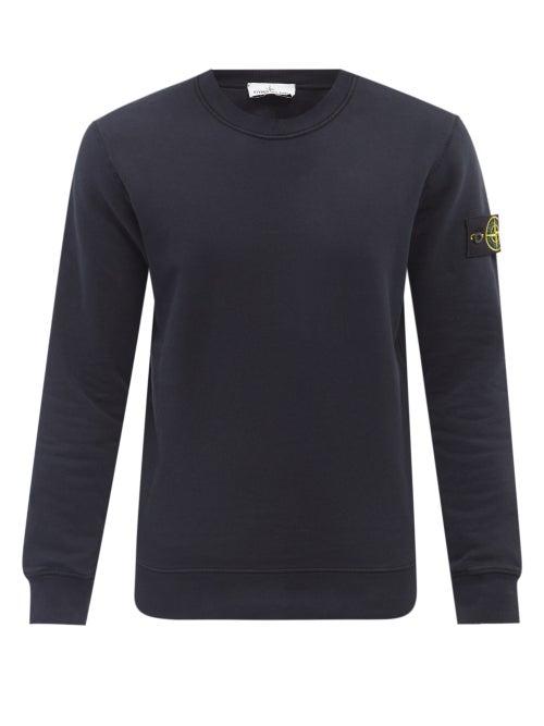 Mens Rtw Stone Island - Logo-patch Garment-dyed Cotton-jersey Sweatshirt - Mens - Navy
