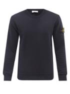 Mens Rtw Stone Island - Logo-patch Garment-dyed Cotton-jersey Sweatshirt - Mens - Navy