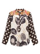 Matchesfashion.com La Prestic Ouiston - Romee Floral And Polka Dot Silk Twill Blouse - Womens - Black White