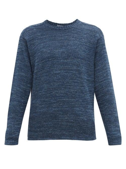 Matchesfashion.com Inis Mein - Honda 50 Ribbed-shoulder Linen Sweater - Mens - Navy