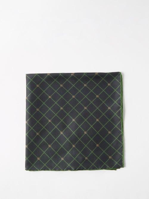 Gucci - Interlocking-gg Silk Pocket Square - Mens - Grey Green