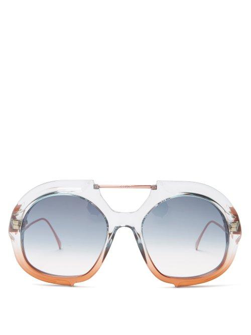 Matchesfashion.com Fendi - Oversized Aviator Sunglasses - Womens - Blue Multi