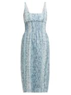 Matchesfashion.com Emilia Wickstead - Python Print Shirred Linen Midi Dress - Womens - Blue Print