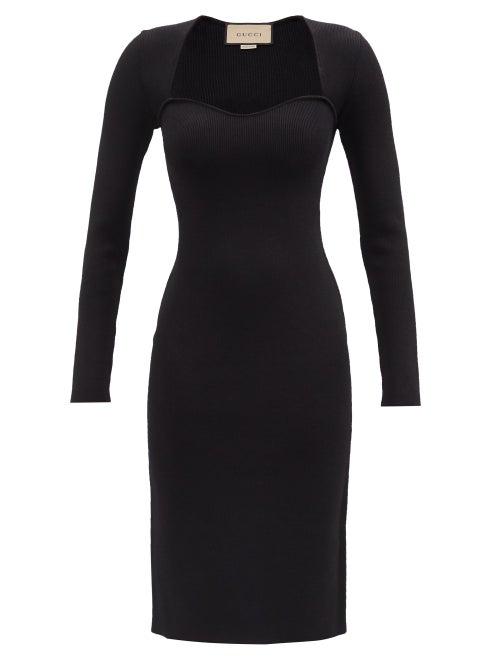 Gucci - Sweetheart-neck Ribbed Midi Dress - Womens - Black