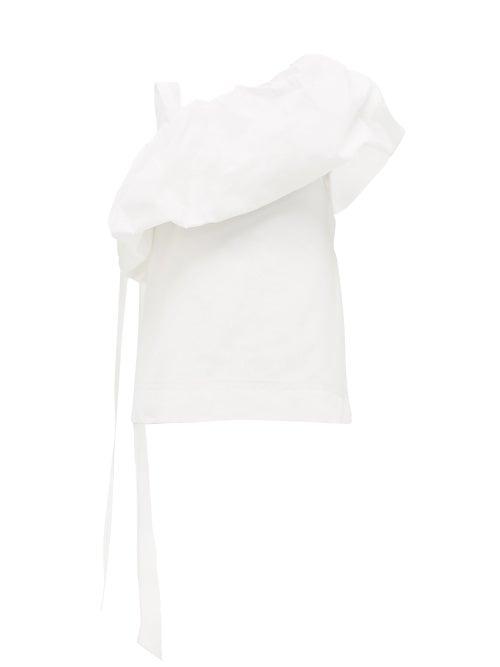 Matchesfashion.com Valentino - Asymmetric Cotton-blend Faille Top - Womens - White