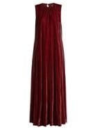 Matchesfashion.com Raey - Gathered Neck Velvet Maxi Dress - Womens - Dark Red