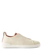 Zegna - Triple Stitch Canvas And Leather Trainers - Mens - Beige Multi