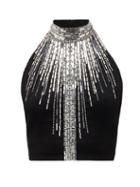 Matchesfashion.com Balmain - Cropped Sequin-embroidered Halterneck Top - Womens - Black Silver