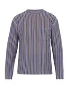 Matchesfashion.com Lanvin - Striped Long Sleeved Wool T Shirt - Mens - Blue