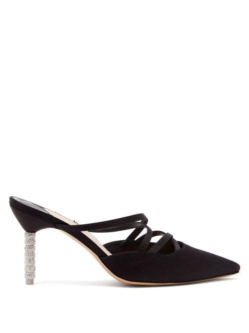 Matchesfashion.com Sophia Webster - Coco Crystal-heel Satin Mules - Womens - Black