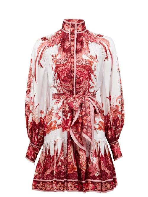 Matchesfashion.com Zimmermann - Wavelength Bird And Floral-print Silk Mini Dress - Womens - Pink Print