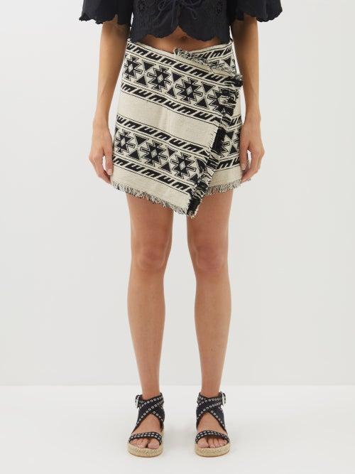 Isabel Marant Toile - Jiloa Geometric-jacquard Cotton-blend Mini Skirt - Womens - Black & White