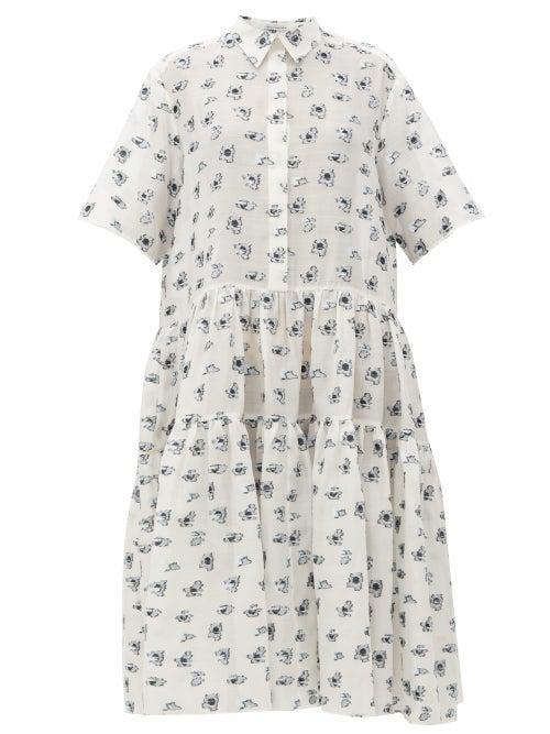 Matchesfashion.com Cecilie Bahnsen - Primrose Tiered Floral Fil-coup Midi Dress - Womens - White Multi