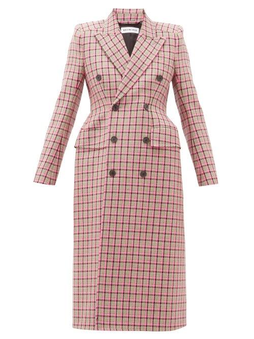 Matchesfashion.com Balenciaga - Hourglass Double Breasted Checked Wool Coat - Womens - Pink Multi