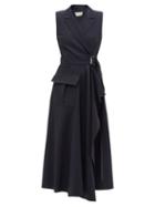 Alexander Mcqueen - Tailored Wool-blend Crepe Wrap Dress - Womens - Navy