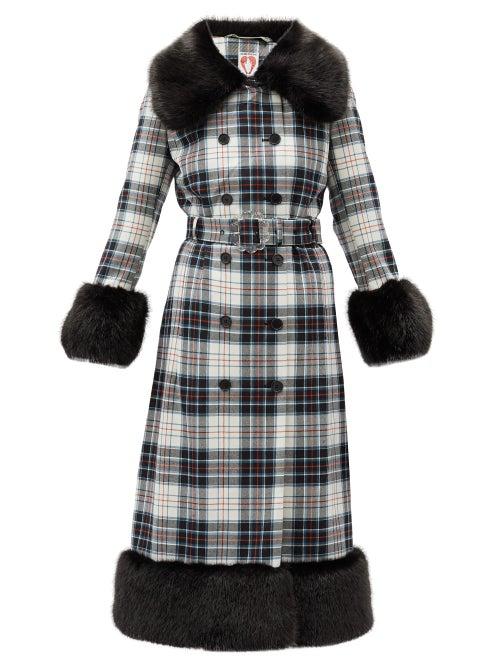 Matchesfashion.com Shrimps - River Faux-fur Trim Tartan Coat - Womens - Black Multi