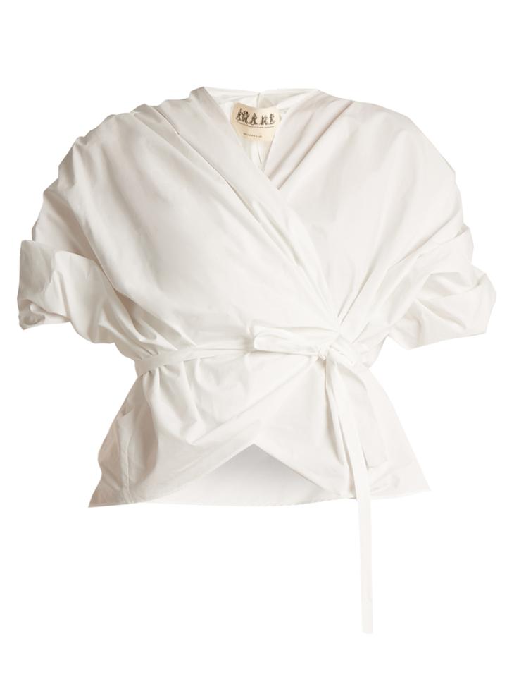 A.w.a.k.e. Gathered Cotton Wraparound Top