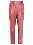 Matchesfashion.com Ann Demeulemeester - Illume Striped Velvet Lam Tapered Trousers - Womens - Pink