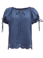 Matchesfashion.com Innika Choo - Daily Graind Embroidered Linen Blouse - Womens - Navy