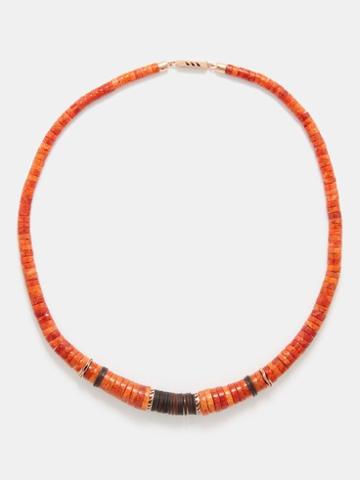 Dezso - Coral, Coconut-shell & 18kt Rose Gold Necklace - Womens - Orange