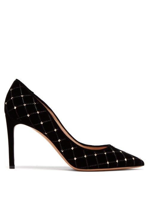 Matchesfashion.com Valentino - Rockstud Spike Velvet Pumps - Womens - Black