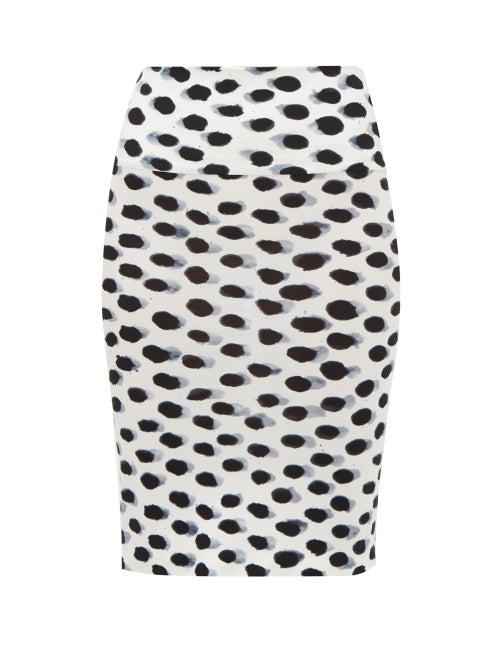 Matchesfashion.com Norma Kamali - Watercolour Polka Dot Jersey Pencil Skirt - Womens - White Black