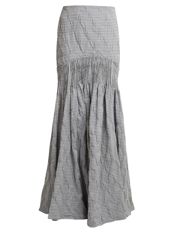 Jonathan Simkhai Smocked Gingham Maxi Skirt