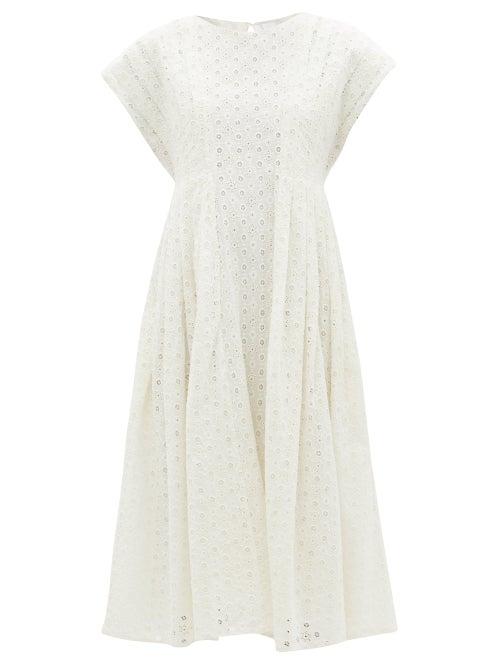 Ladies Beachwear Merlette - Millais Broderie-anglaise Cotton Midi Dress - Womens - Ivory