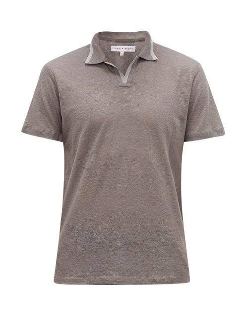 Matchesfashion.com Orlebar Brown - Felix Linen-piqu Polo Shirt - Mens - Grey