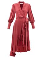Zimmermann - Flounced Silk-satin Wrap Dress - Womens - Burgundy