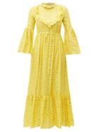 Matchesfashion.com Preen By Thornton Bregazzi - Tessa Ruffled Floral Print Satin Dress - Womens - Yellow