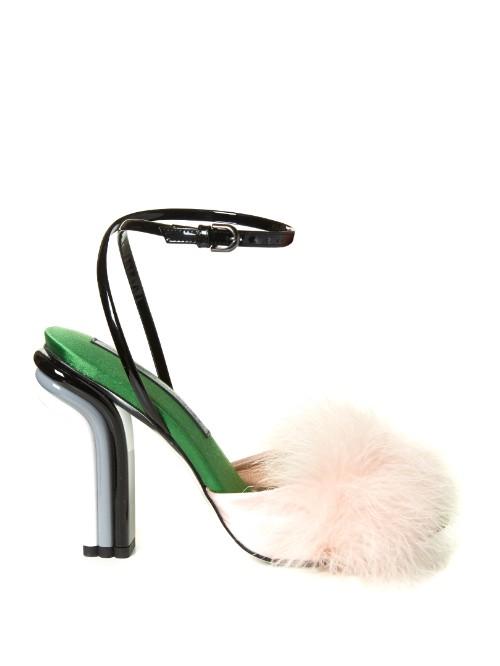 Marco De Vincenzo Feather-embellished Satin Sandals