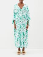 Melissa Odabash - Nicola V-neck Palm-print Voile Kaftan Dress - Womens - Green Print