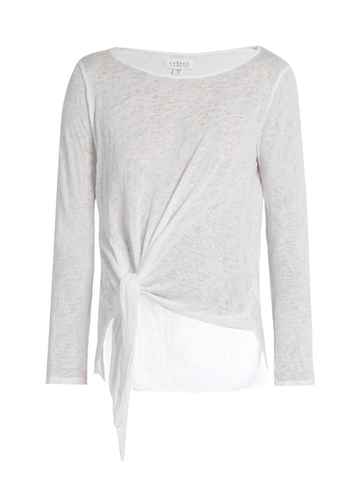 Velvet By Graham & Spencer Gwyneth Tie-front Slub-jersey Top