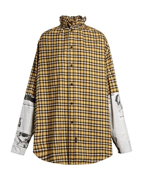 Matchesfashion.com Balenciaga - Oversized Checked Brushed Cotton Shirt - Womens - Yellow Multi