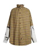 Matchesfashion.com Balenciaga - Oversized Checked Brushed Cotton Shirt - Womens - Yellow Multi