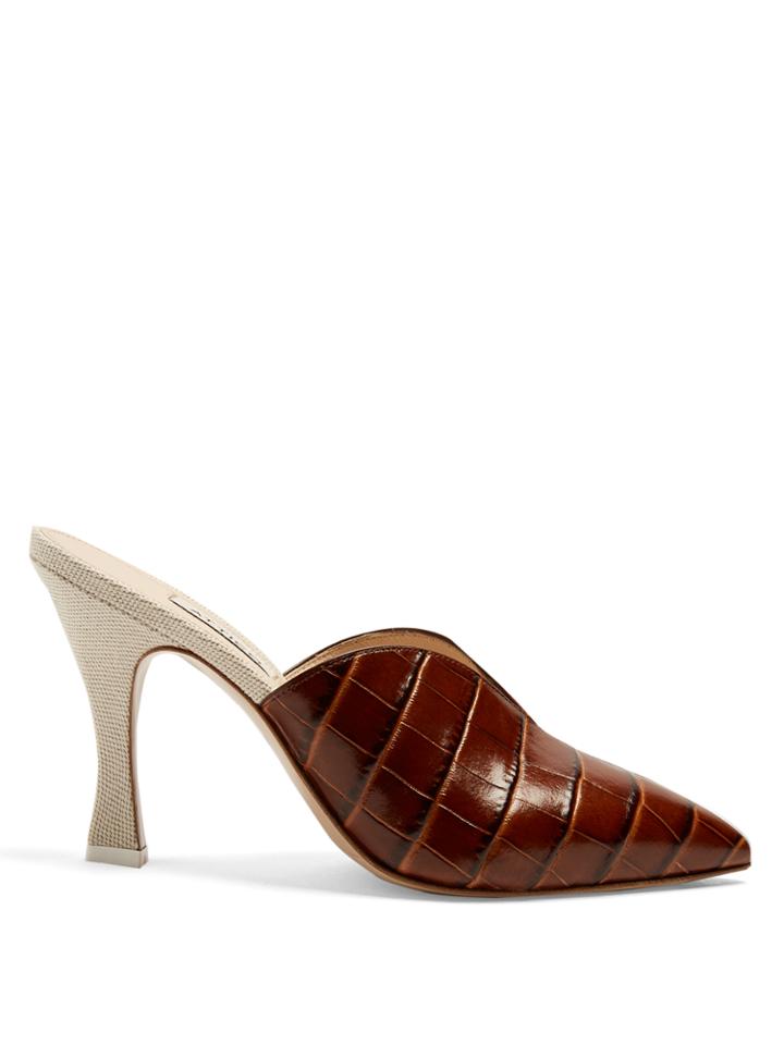 Attico Monica Point-toe Leather And Canvas Mules