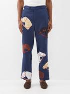 Bode - Pony-appliqu Wool-twill Trousers - Mens - Blue Multi