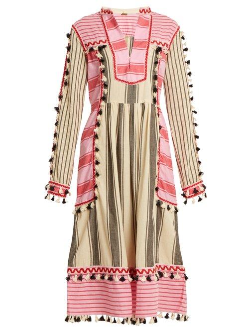Matchesfashion.com Dodo Bar Or - Stephanie Striped Cotton Midi Dress - Womens - Black Multi