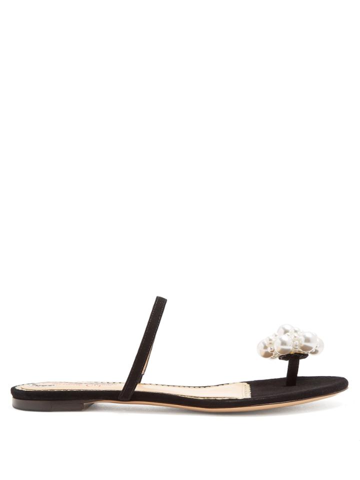 Charlotte Olympia Faux-pearl Embellished Toe-strap Flats