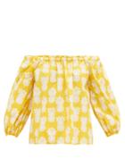 Matchesfashion.com La Doublej - Paloma Pineapple-print Off-shoulder Cotton Top - Womens - Pink Print