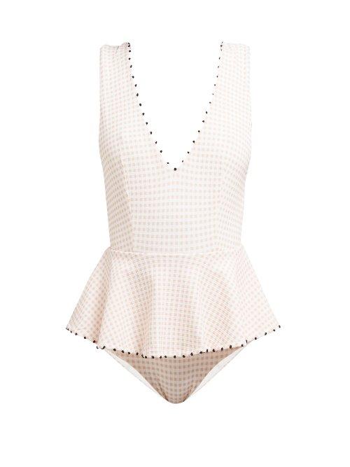 Matchesfashion.com Marysia - French Gramercy Gingham Peplum Swimsuit - Womens - Pink