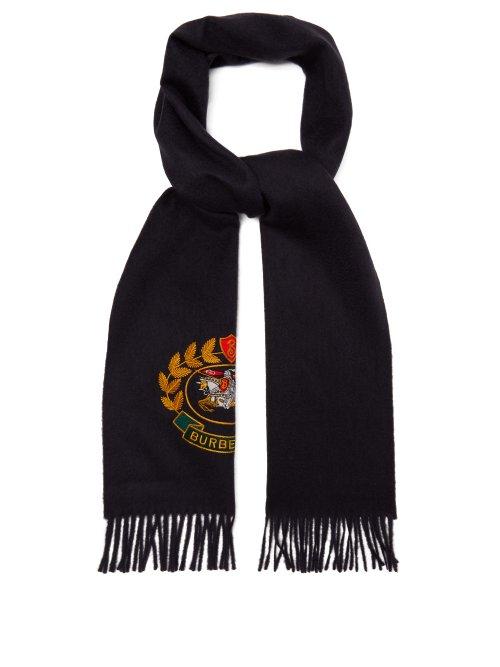 Matchesfashion.com Burberry - Crest Embroidered Cashmere Scarf - Womens - Navy