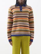 The Elder Statesman - Striped Waffle-knit Cashmere Polo Shirt - Mens - Navy Stripe
