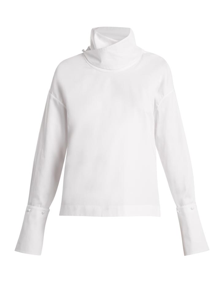 Adam Lippes Crossover Funnel-neck Cotton Top